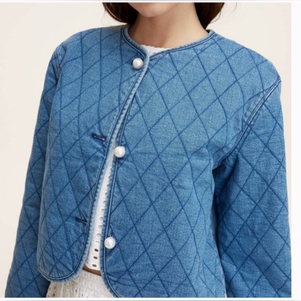 Kate Spade X Target Blue Chambray Quilted Women's Jacket w/ pearl buttons - Picture 9 of 10